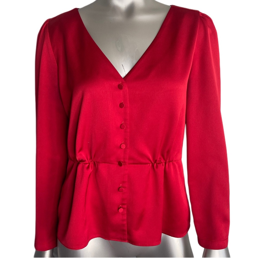 J CREW Red V Neck Long Peplum Top Blouse